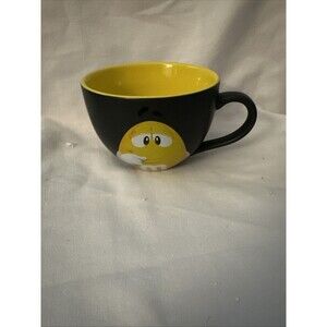 M&M's World MARS Candy YELLOW Black Large COFFEE MUG 18 oz. 4-1/2” THAILAND